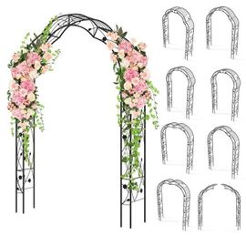 Costway Arche De Jardin Pour Plantes Grimpantes H 250cm-2 Demi-Arcs-8 Modes De Combinaison-Décorations Treillis De Feuilles En Métal