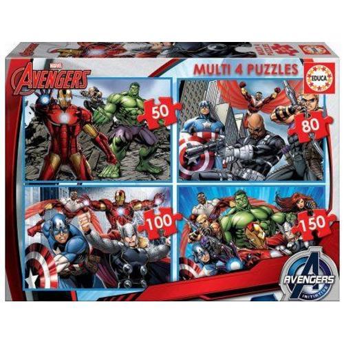 4 Puzzles Avengers : Hulk Captain American - Iron Man 50 - 80 - 100 - 150 Pieces - Super Heros - Enfant