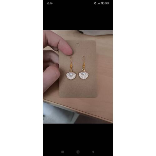 Boucle D'oreille Coquillage Beige Blanc