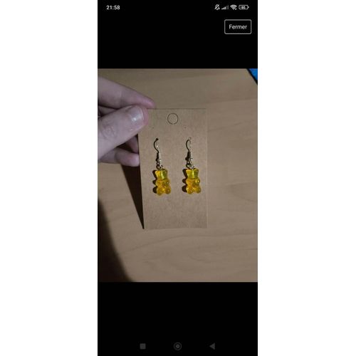 Boucles D'oreilles Ourson Jaune