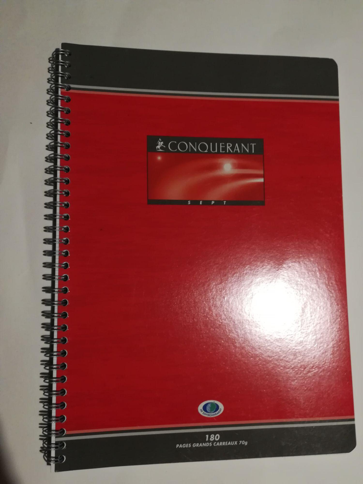 grand cahier 180 pages grands carreaux rouge à spirales conquérant