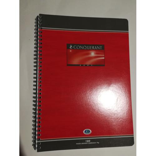 grand cahier 180 pages grands carreaux rouge à spirales conquérant sept NF  environnement