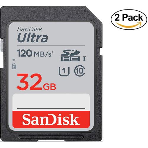 2pcs Carte Mémoire SDHC SanDisk Ultra 32 Go jusqu'à 120 Mo/s classe 10 UHS-I