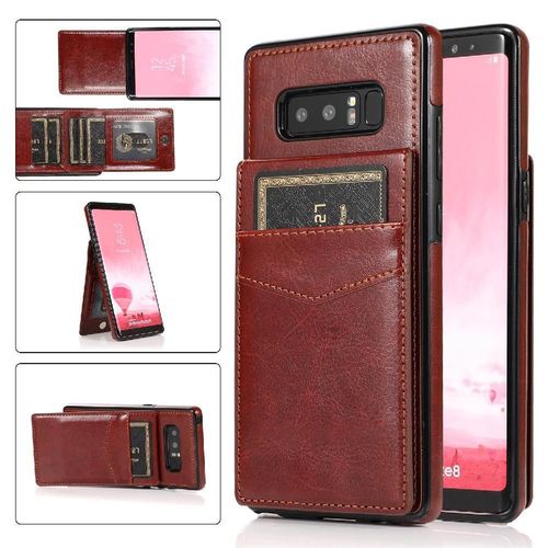 Compatible Avec Samsung Galaxy Note8 Étui Portefeuille Titulaire De La Carte Bicelle À Fermoir Magnétique Cuir Premium Avec Crédit - Le Brun