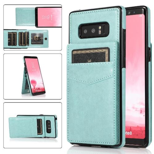 Compatible Avec Samsung Galaxy Note8 Étui Portefeuille Titulaire De La Carte Bicelle À Fermoir Magnétique Cuir Premium Avec Crédit - Vert