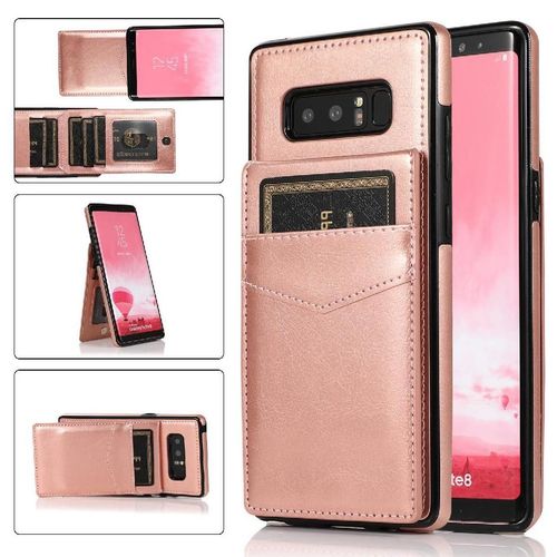 Compatible Avec Samsung Galaxy Note8 Avec Crédit Étui Portefeuille Cuir Premium Titulaire De La Carte Bicelle À Fermoir Magnétique - Couleur Rose
