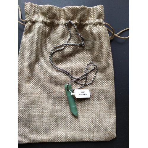 Collier Chaîne Acier Avec Pendentif Pierre Naturelle Aventurine Verte Avec Pochette Idée Cadeau