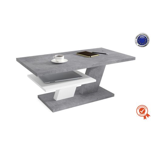 Table Basse Belvedere Beton 110 Cm Avec Etagere Blanc