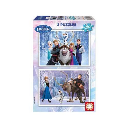 Coffret 2 Puzzles Enfant : 100 Pieces - Reine Des Neiges - Elsa Olaf Anna Swen Dans La Foret - Princesse Disney - Frozen