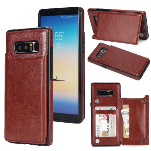 Portefeuille Étui Pour Samsung Galaxy Note8 Avec Titulaire De La Carte Fermoir Magnétique Double Cuir Pu Bicelle Fentes Pour Cartes - Le Brun