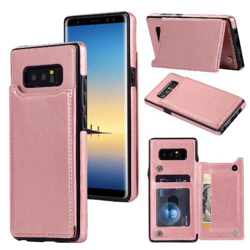 Portefeuille Étui Pour Samsung Galaxy Note8 Fentes Pour Cartes Fermoir Magnétique Double Bicelle Avec Titulaire De La Carte Cuir Pu - Couleur Rose