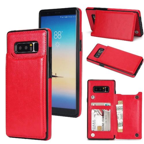 Portefeuille Étui Pour Samsung Galaxy Note8 Fentes Pour Cartes Fermoir Magnétique Double Bicelle Avec Titulaire De La Carte Cuir Pu - Rouge