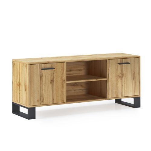 Meuble Tv 140 Avec 2 Portes, Salon, Modèle Loft, Couleur De La Structure Et Des Portes Chêne Rustique, Mesure 137x40x57cm De Haut.