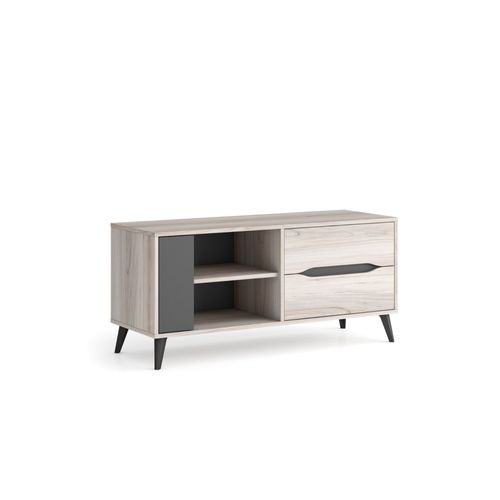 Skraut Home - Meuble Tv 2 Tiroirs + 1 Porte, Salle À Manger, Modà¿Le Kai, Structure Couleur Shamal, Couleur Porte Ardoise, Mesures 113.40x52,1cm De Hauteur.