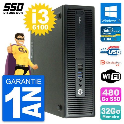 PC HP ProDesk 600 G2 SFF Intel Core i3-6100 RAM 32Go SSD 480Go Windows 10 Wifi