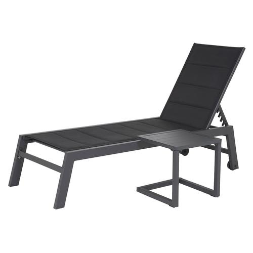 Set Bain De Soleil Et Table D'appoint Barbados En Textilène Noir - Aluminium Gris Anthracite