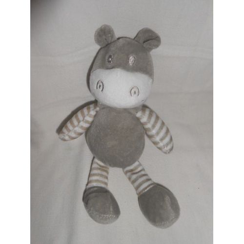 Doudou Hippopotame Zebre Ane Cheval Gris Blanc Rayé Babynat Compagnie Cmp Sans Marque 23cm