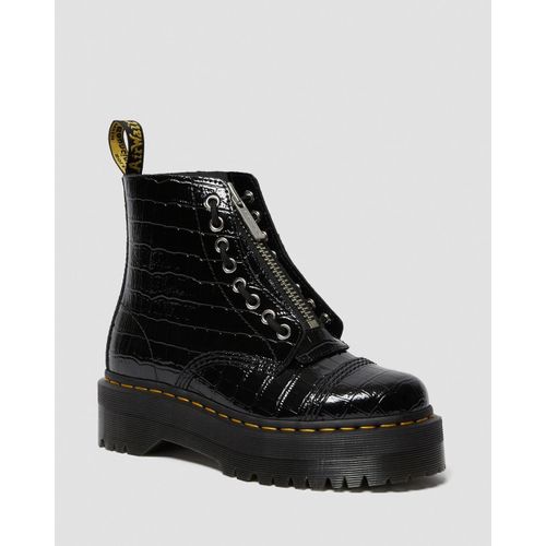 Dr Martens Boots Sinclair Plateformes En Cuir Verni Gaufré Effet Croco Black Patent Lamper Croc