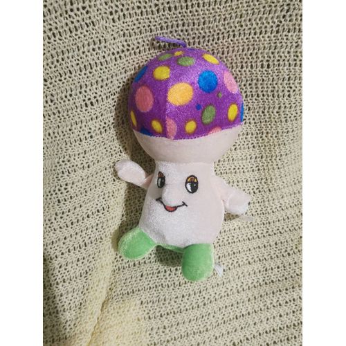 Doudou Peluche Champignon Violet Pois Pieds Vert Pluchon