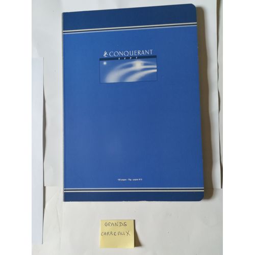 Grand Cahier 192 Pages - Grands Carreaux - Bleu- Reliure Tissu Grise