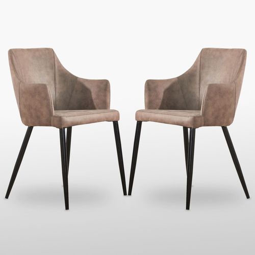 Zarah - Lot De 2 Chaises Design En Simili Cuir Marron Clair - Rembourrée - Salle À Manger, Salon Ou Bureau