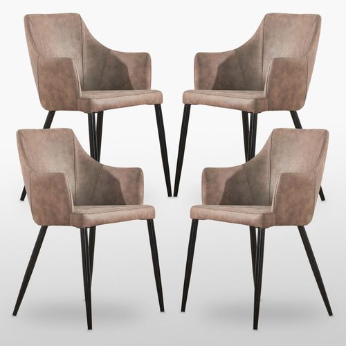 Zarah - Lot De 4 Chaises Design En Simili Cuir Marron Clair - Rembourrée - Salle À Manger, Salon Ou Bureau