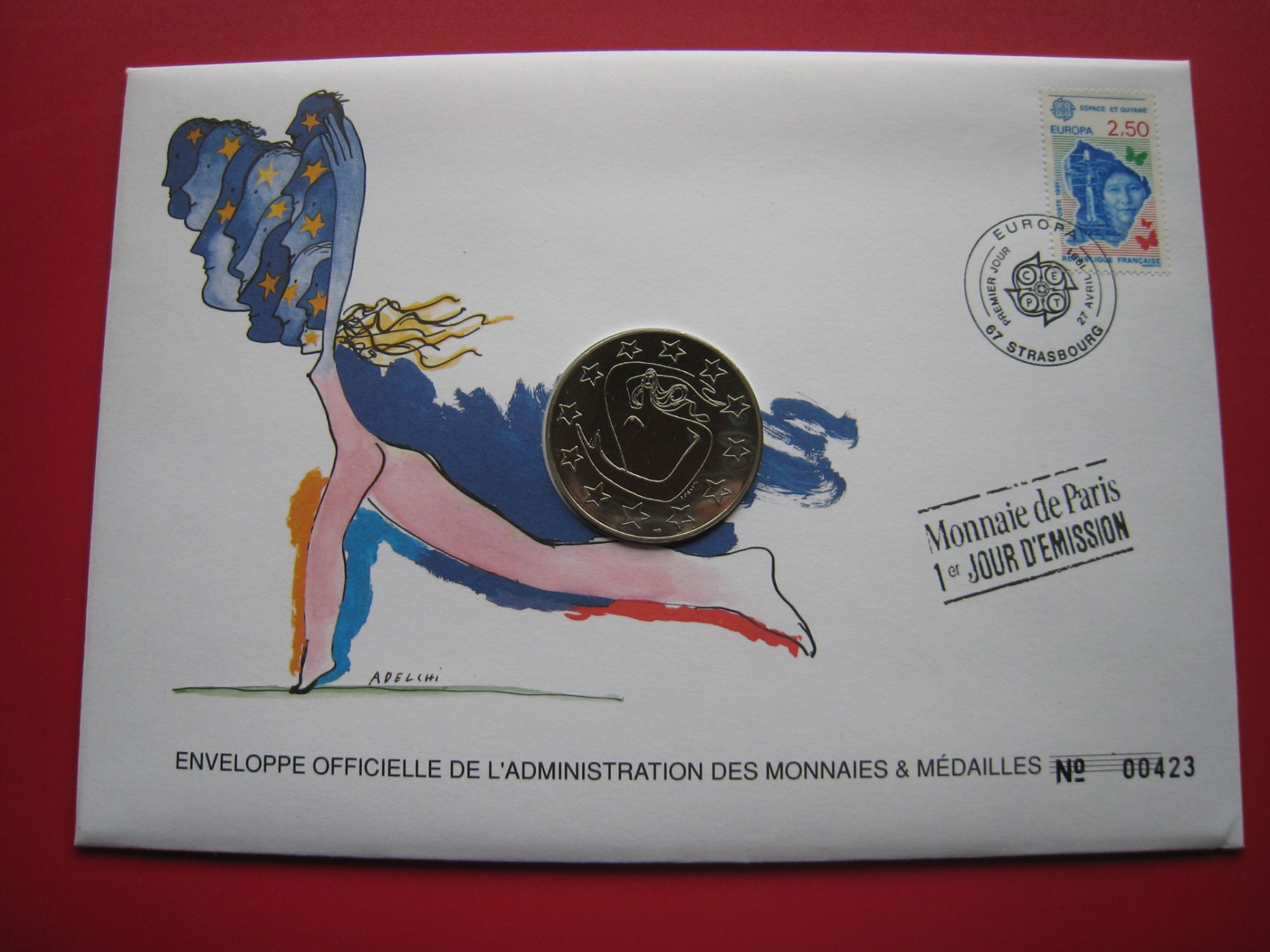 Enveloppe Philatélique/Numismatique - Timbre - Médaille - France/Europa - Numérotée - 1er Jour D' Émission 27 Avril 1991