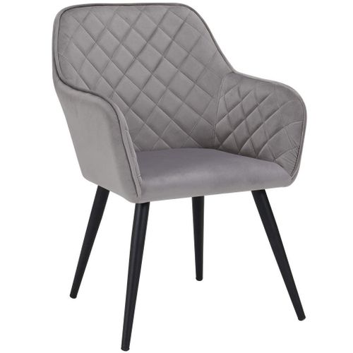 Fauteuil Lounge / Chaise De Salle À Manger En Tissu Velours Gris Pieds Métal Fal09058