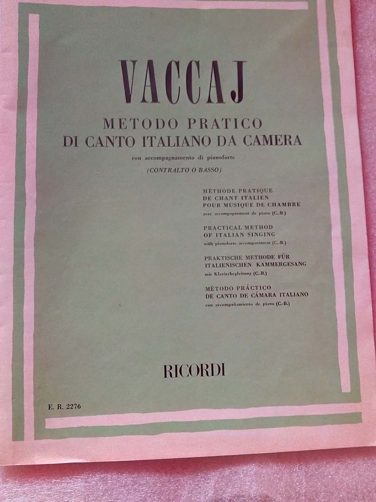 Livre Partition Nicola Vaccaj Méthode Pratique De Chant Italien Pour Musique De Chambre