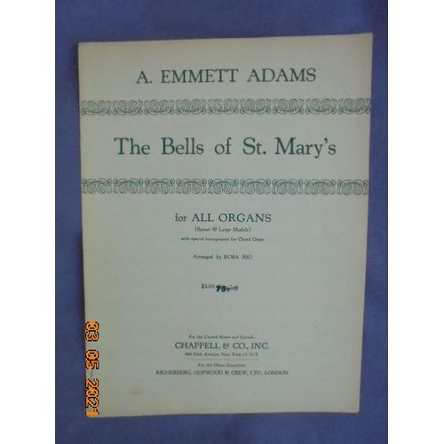 The Bells Of St. Mary's. Arranged By Rosa Rio For All Organs (Spinet & Large Models) With Special Arrangement For Chord Organ.