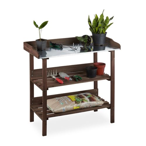 Relaxdays Table De Jardinage En Métal Table À Plantes Plan De Travail Bois Et Métal Marron