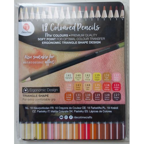 18 Crayons De Couleurs - Boite Métal - Utilisable À Sec Ou Avec De L'eau - Aquarellable - Tons Jaune À Marron