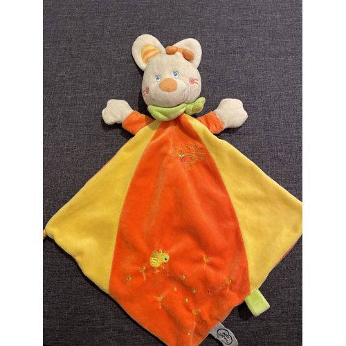 Lapin Mots D Enfants Doudou Plat Jaune Orange