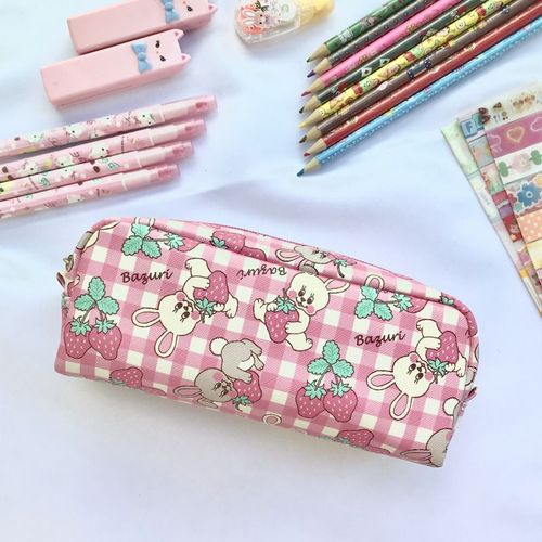 Trousse À Crayons Lapin Fraises, 1 Pièce, Kawaii, Boîte À Crayons, Sac À Crayons, Fournitures Scolaires, Papeterie, Cadeau