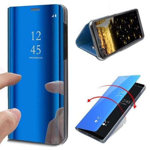 Coque Redmi Note 10 4g Xiaomi Housse Etui À Rabat Chromé Miroir Cover View Bleu