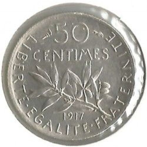 France = Pièce De Monnaie Ancienne = 50 Centimes De Franc, En Argent, Type Semeuse De Roty, Année 1917
