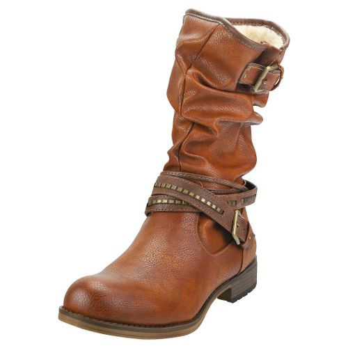 Mustang Winter Ankle Boots Femme Bottes Motard Cognac Marron