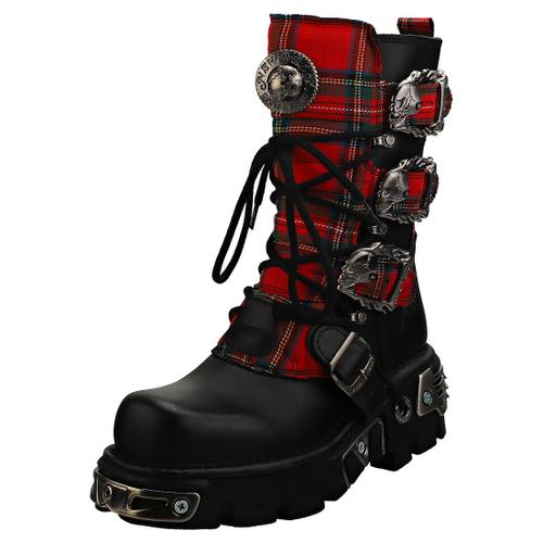 New Rock Tartan Reactor Boots Mixte Adulte Bottes Plate-forme Tartan Noir