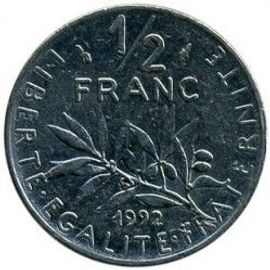 France = Pièce De Monnaie De 1/2 Franc Semeuse De Roty, Année 1992