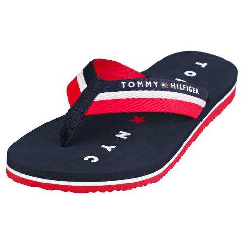 Tommy Hilfiger Tommy Loves Ny Beach Femme Sandales Tongs Bleu Blanc Rouge