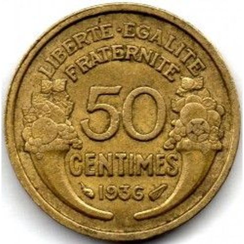 France = Pièce De Monnaie De 50 Centimes De Franc, Type Morlon, En Bronze Aluminium, Année 1936