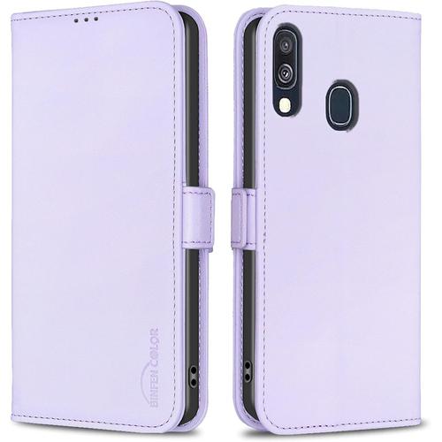 Coque Pour Samsung Galaxy A40 Housse De Téléphone Case Cover Cuir Pu + Coque Intérieure En Tpu De Haute Qualité Hbf-31 Violet Clair