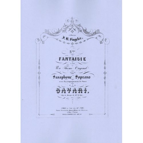 3ème Fantaisie Sur Un Thème Original Pour Saxophone Soprano De Jérôme Savari