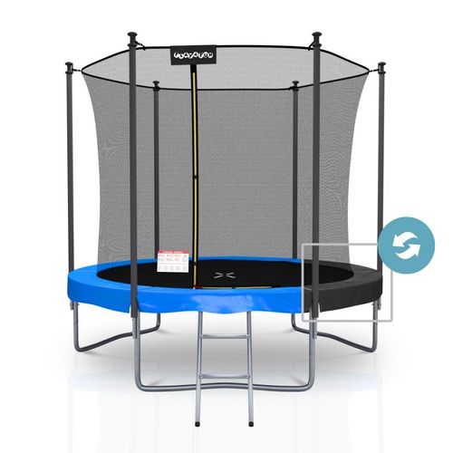 Trampoline Extérieur Classique 8ft Ø244cm Avec Coussin De Protection Réversible Bleu/Noir, Echelle Et Filet De Sécurité