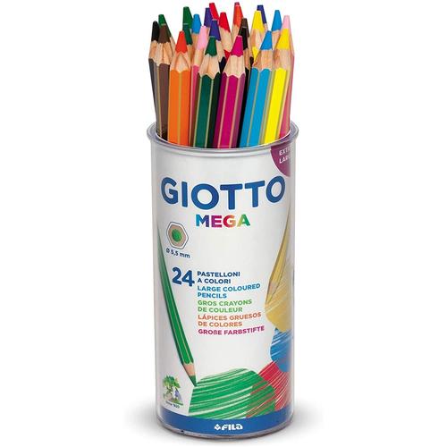 Giotto Pot 24 Crayon De Couleur Mega Hexagonal Mine Large 5.5mm Assortis