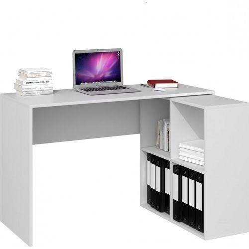 Malox - Bureau Informatique D'angle 2en1 - Bibliothèque Meuble De Rangement 4 Niches - Table Ordinateur Multi-Rangements - Blanc