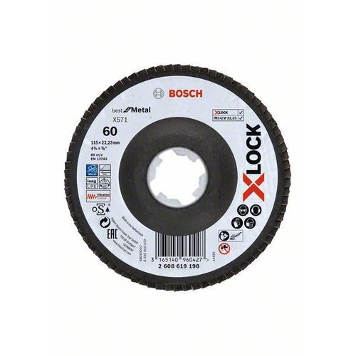 Bosch Plateaux à lamelles X-LOCK, version coudée, spatule fibre, Ø 115 mm, G 60, X571, Best for Metal, 1 pièce - 2608619198