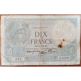 Billet 10 Francs Minerve 9 - 1 - 1941 France H.83599