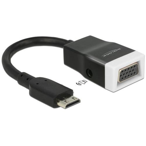 Delock - Adaptateur audio/vidéo - 19 pin mini HDMI Type C mâle pour HD-15 (VGA), mini-phone stereo 3.5 mm femelle - 15 cm - noir, blanc
