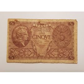Billet De 5 Lire 23.11.1944 Sigs. Bolaffi, Cavallaro And Giovinco.* 0378 P# 31